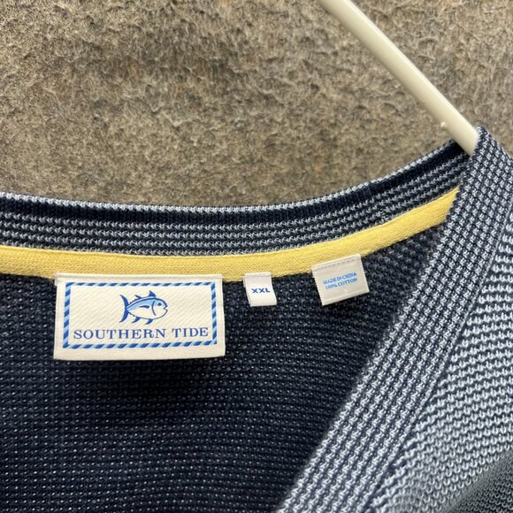Southern Tide Sweatshirt Men 2XL Blue Heather Cotton Waffle Knit Crewneck - Picture 4 of 10